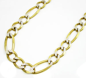 7.5MM 10K  Gold Hollow Pave Figaro Link Chain, Chain, Jawa Jewelers, Jawa Jewelers