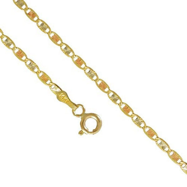 14K Yellow White Rose Gold 2.1MM Valentino Tri Color Necklace Link  16 to 24 Inches, Chain, Jawa Jewelers, Jawa Jewelers