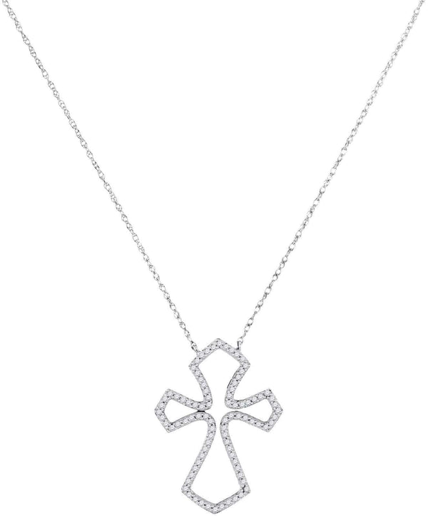 10kt White Gold Diamond Flared 1/4 Cttw Cross Pendant - Jawa Jewelers