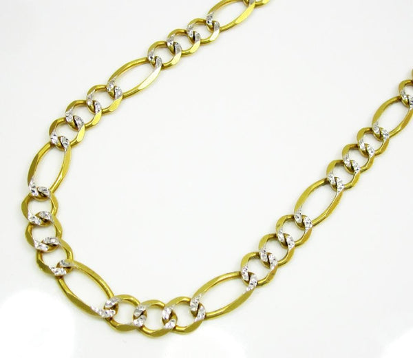 6.5MM 10K Yellow Gold Pave Figaro Link Chain, Chain, Jawa Jewelers, Jawa Jewelers