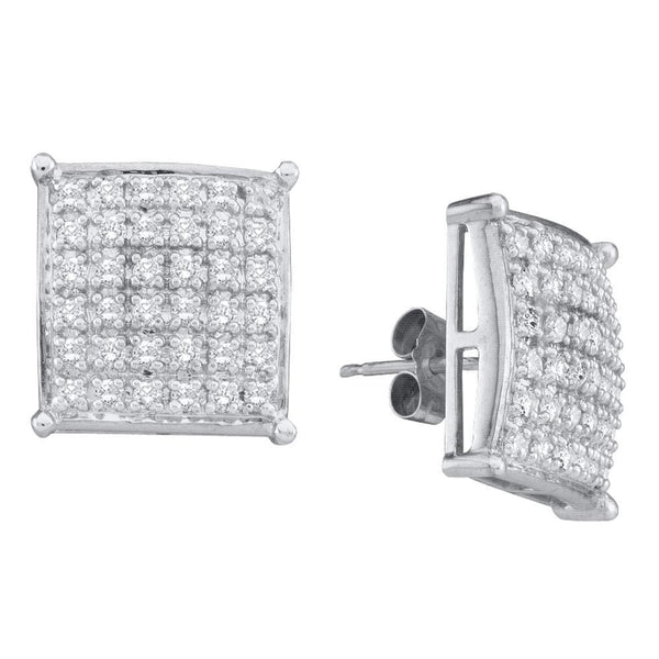 10kt White Gold Womens Round Diamond Square Earrings 1 Cttw