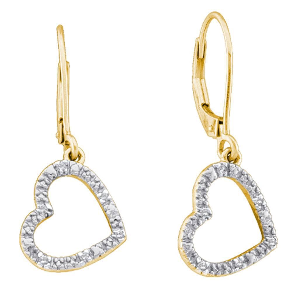 High quality 10k Yellow Gold Round Diamond Heart Dangle Screwback Stud Earrings 1/10 Cttw