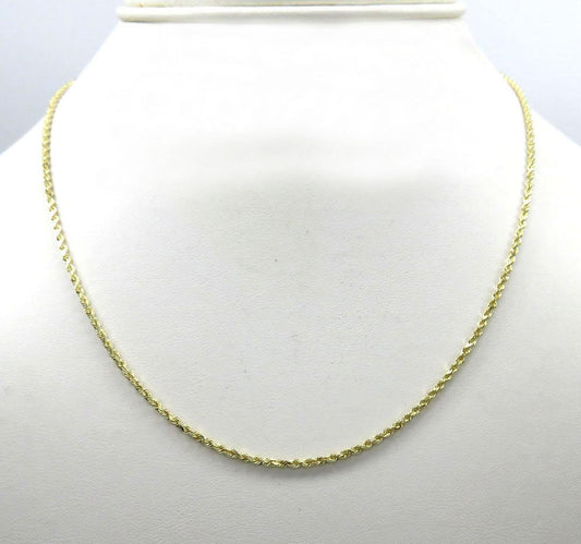 7mm Rope chain Necklace Solid 10k Yellow Gold Diamond cut 20