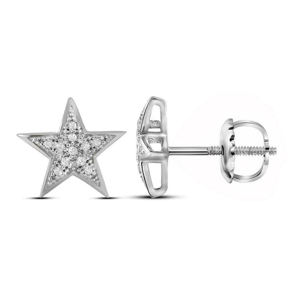 10kt White Gold Womens Round Diamond Star Cluster Screwback Earrings 1/20 Cttw