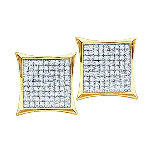 10kt Yellow Gold Womens Round Diamond Square Kite Cluster Earrings 1/10 Cttw