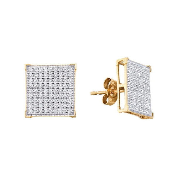 10kt Yellow Gold Womens Round Diamond Square Cluster Earrings 1/2 Cttw