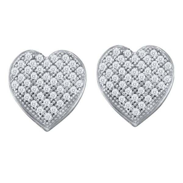 10kt White Gold Womens Round Diamond Heart Cluster Earrings 1/4 Cttw