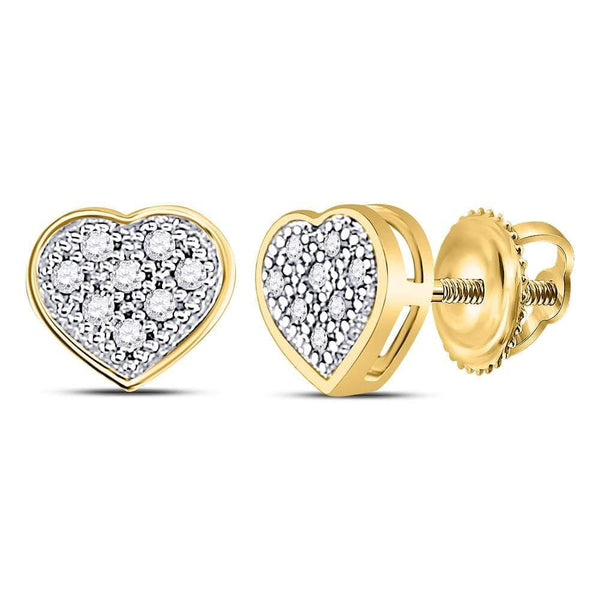 10kt Yellow Gold Womens Round Diamond Heart Cluster Screwback Earrings 1/20 Cttw