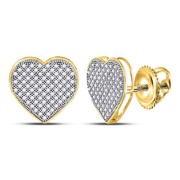 10kt Yellow Gold Womens Round Diamond Heart Cluster Earrings 1/2 Cttw