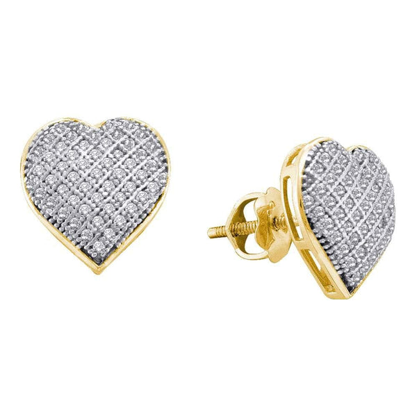 10kt Yellow Gold Womens Round Diamond Heart Earrings 1/3 Cttw