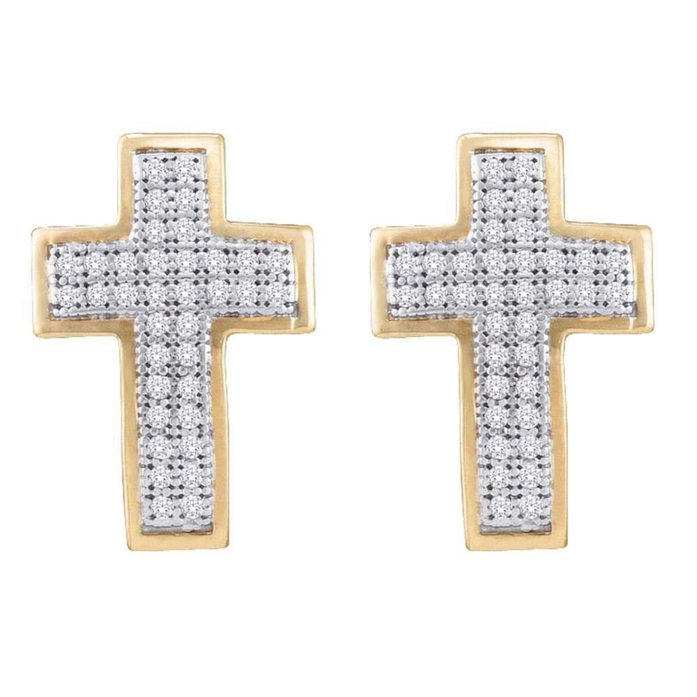 10kt Yellow Gold Womens Round Diamond Cross Earrings 1/5 Cttw