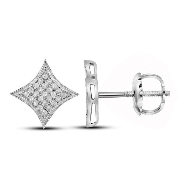 10kt White Gold Womens Round Diamond Square Kite Cluster Earrings 1/6 Cttw