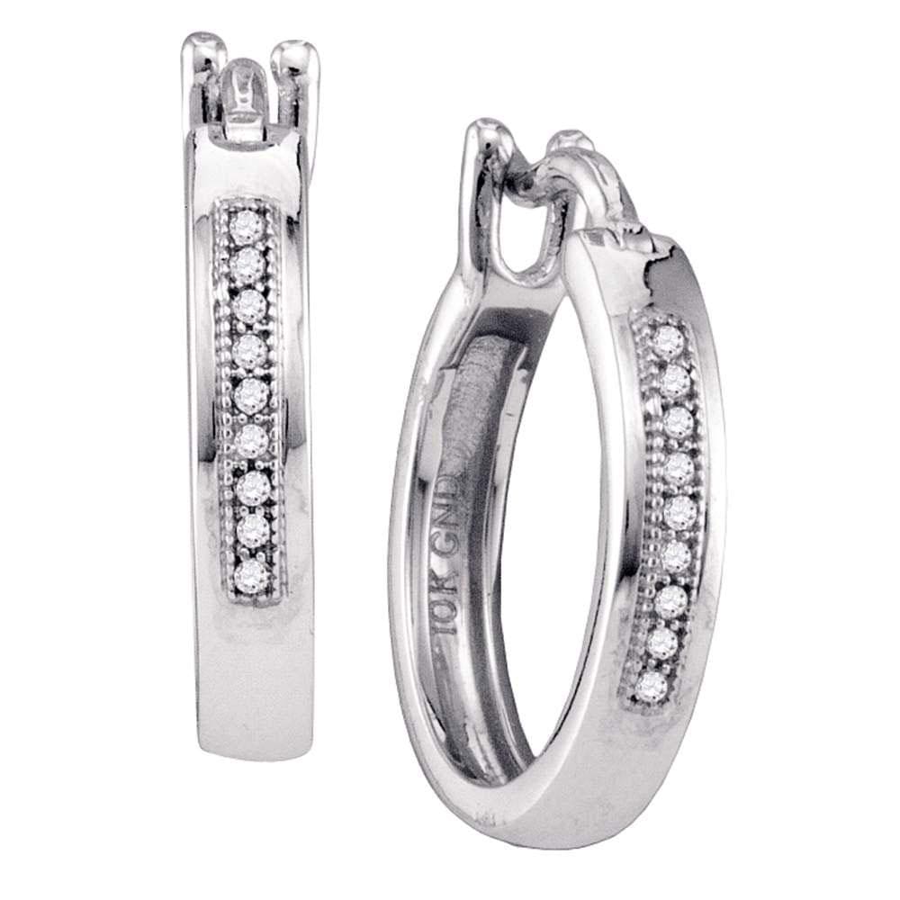 10kt White Gold Womens Round Diamond Hoop Earrings 1/20 Cttw