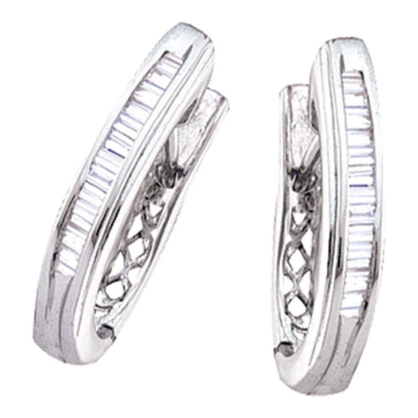 White Gold Baguette Diamond Hoop Earrings