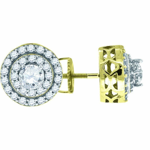 925 Sterling Silver Yellow-tone Cubic Zirconia CZ 3D Round Stud Unisex Screw Back Earrings, Earrings, JJ-SLV, Jawa Jewelers