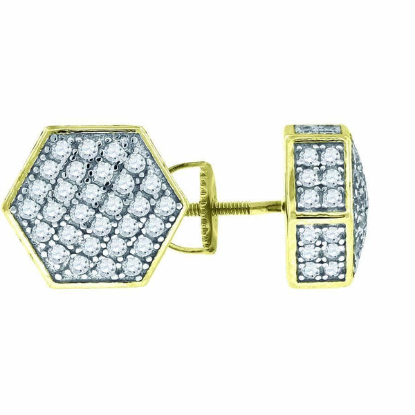 925 Sterling Silver Yellow-tone Cubic Zirconia CZ 3D Hexagon Stud Unisex Screw Back Earrings, Earrings, JJ-SLV, Jawa Jewelers