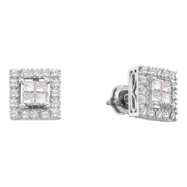 Princess Diamond  cluster Screwback Stud Earrings