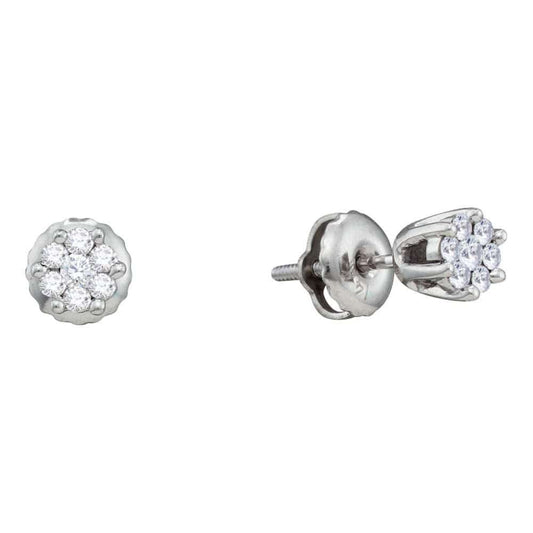 14kt White Gold Womens Round Diamond Small Flower Cluster Screwback Earrings 1/6 Cttw