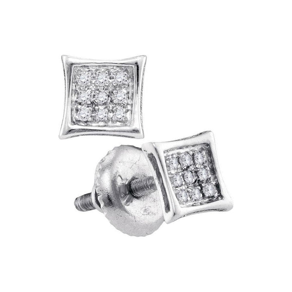 10kt White Gold Womens Round Diamond Square Kite Cluster Stud Earrings 1/20 Cttw