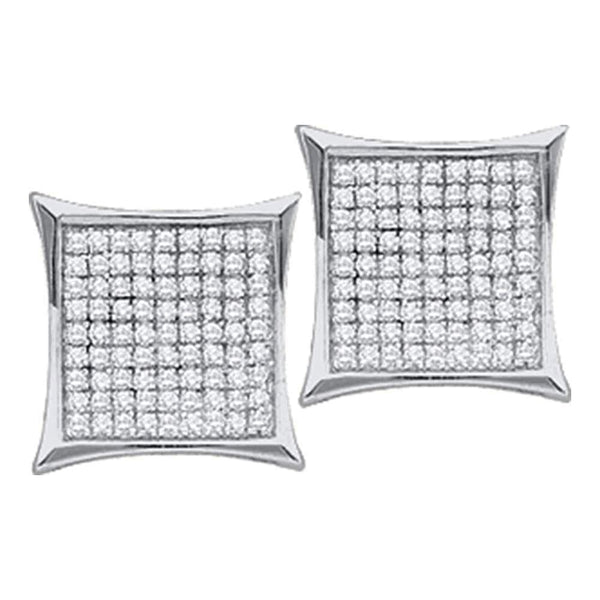 10kt White Gold Womens Round Diamond Square Kite Cluster Stud Earrings 1/10 Cttw