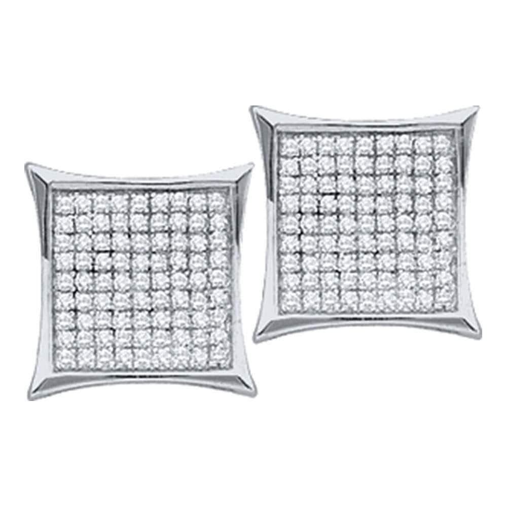 14kt White Gold Womens Round Diamond Square Cluster Earrings 1/2 Cttw