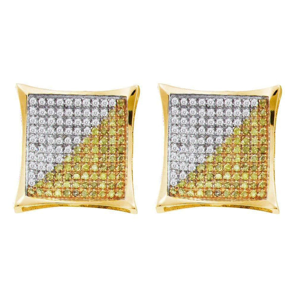 10kt Yellow Gold Mens Round Yellow Color Enhanced Diamond Square Cluster Earrings 1/4 Cttw