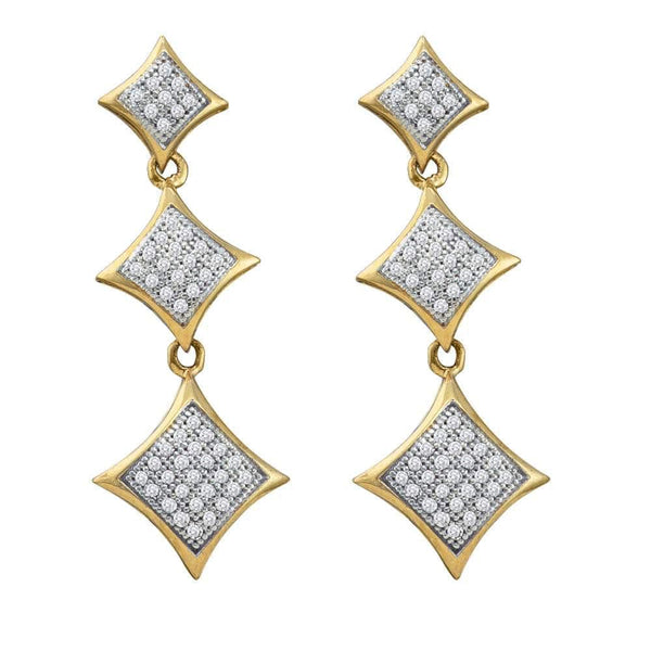 10kt Yellow Gold Womens Round Diamond Triple Square Kite Dangle Earrings 1/3 Cttw