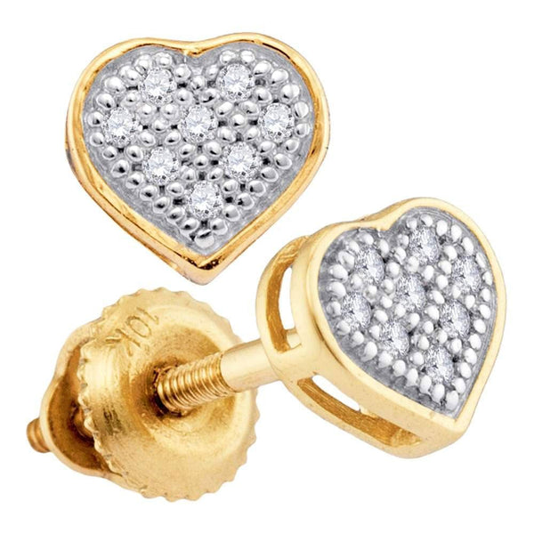 Yellow-tone Sterling Silver Womens Round Diamond Heart Cluster Stud Earrings 1/20 Cttw