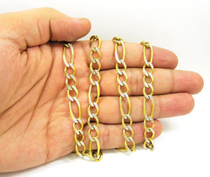 7.5MM 10K  Gold Hollow Pave Figaro Link Chain, Chain, Jawa Jewelers, Jawa Jewelers