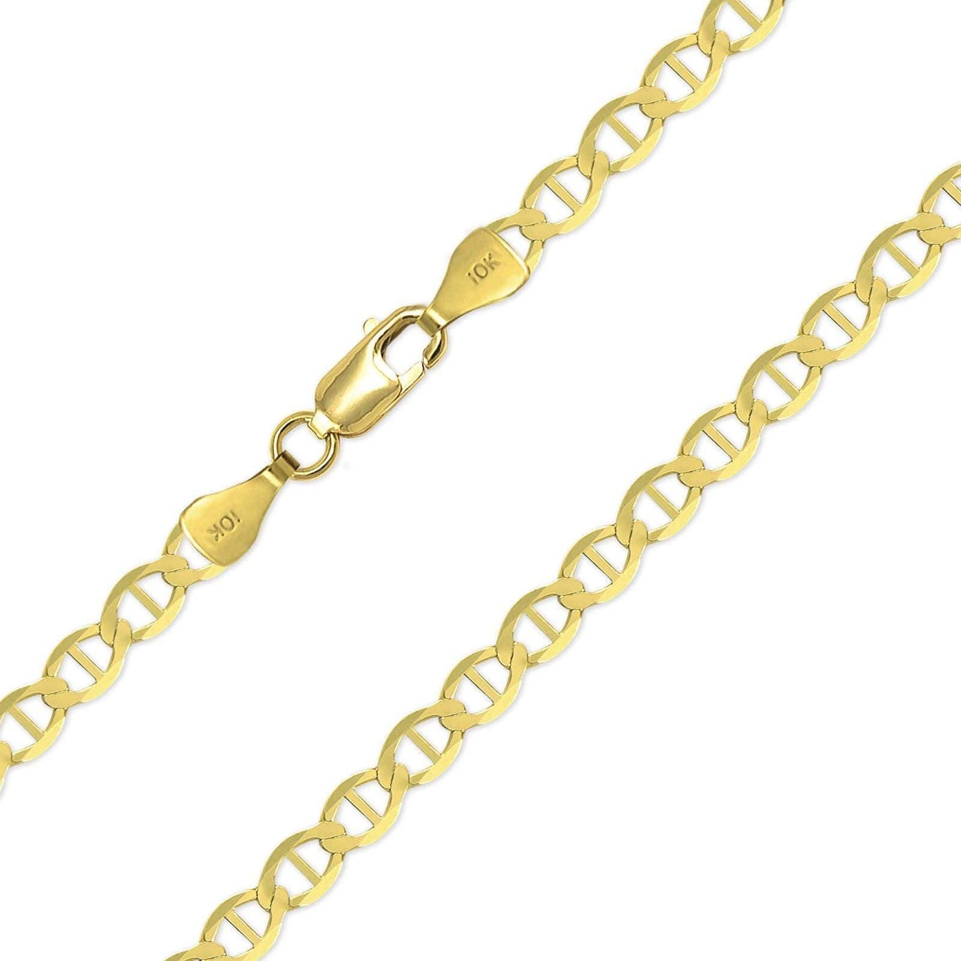 10k Gold Chain Solid curb link 2.5mm to 7.5mm 16 18 20 22 24 26 28 30 inch