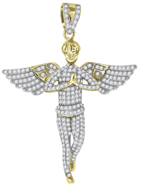 925 Sterling Silver Yellow-tone Cubic Zirconia CZ Angel Unisex Pendant Charm, Pendants, JJ-SLV, Jawa Jewelers