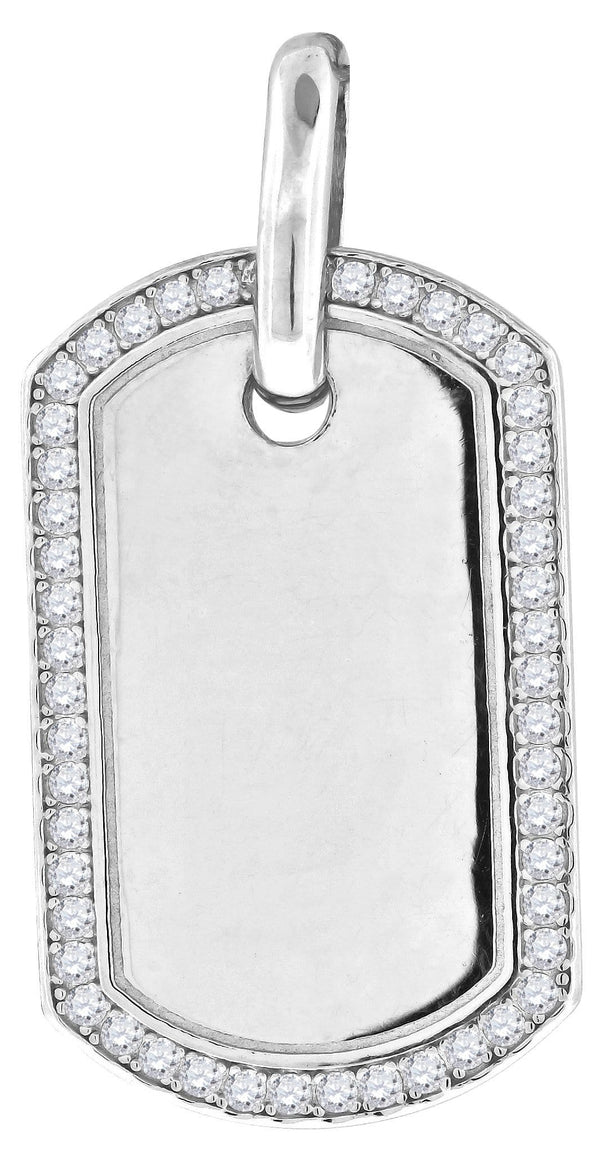 Silver Mens Dog Tag Charm Pendant