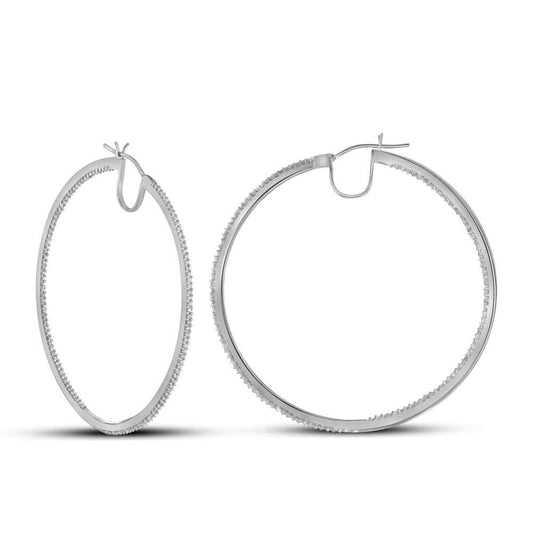 10kt White Gold Womens Round Diamond Hoop Earrings 3/4 Cttw