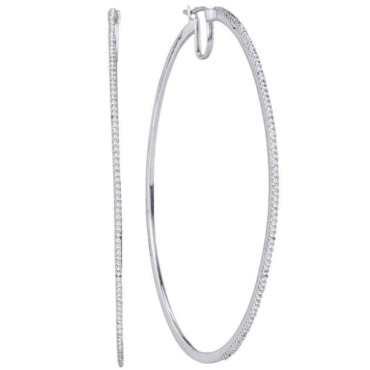 10kt White Gold Womens Round Diamond Large Hoop Earrings 1/2 Cttw