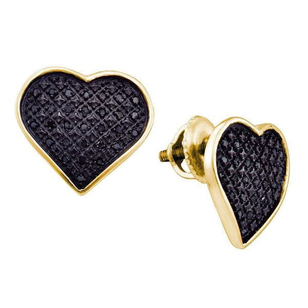 Yellow-tone Sterling Silver Womens Round Black Color Enhanced Diamond Heart Earrings 1/4 Cttw