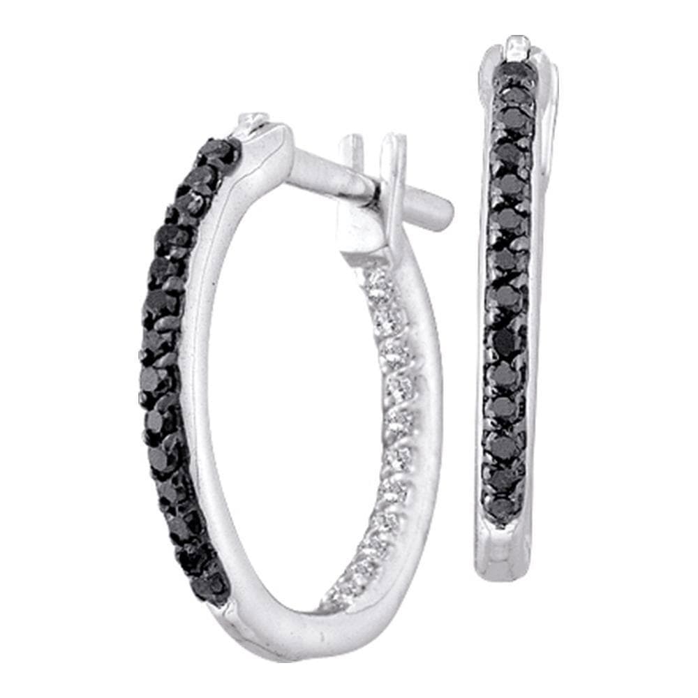 White Gold Black Diamond Hoop Earrings