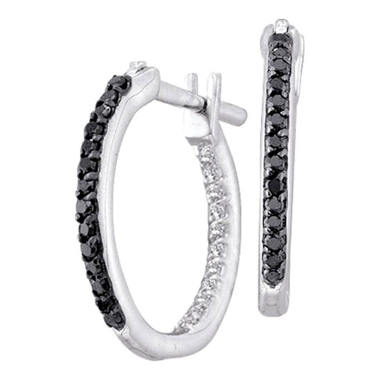 White Gold Black Diamond Hoop Earrings