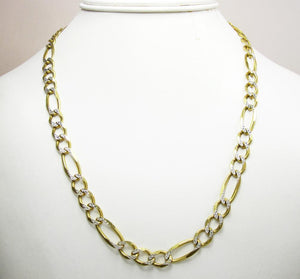 7.5MM 10K  Gold Hollow Pave Figaro Link Chain, Chain, Jawa Jewelers, Jawa Jewelers