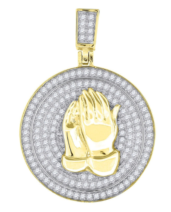 925 Sterling Silver Yellow-tone Cubic Zirconia CZ Praying Hands Religious Pendant Charm, Pendants, JJ-SLV, Jawa Jewelers