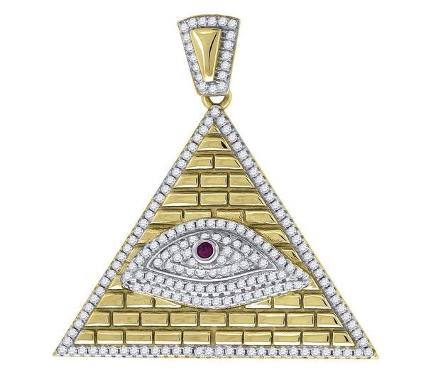 925 Sterling Silver Yellow-tone Cubic Zirconia CZ Evil Eye Pyramid Religious Pendant Charm, Pendants, JJ-SLV, Jawa Jewelers