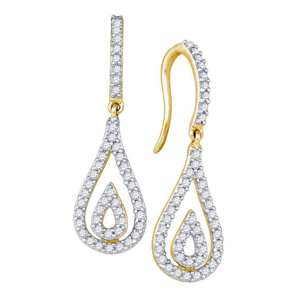 10kt Yellow Gold Womens Round Diamond Teardrop Dangle Earrings 1/2 Cttw