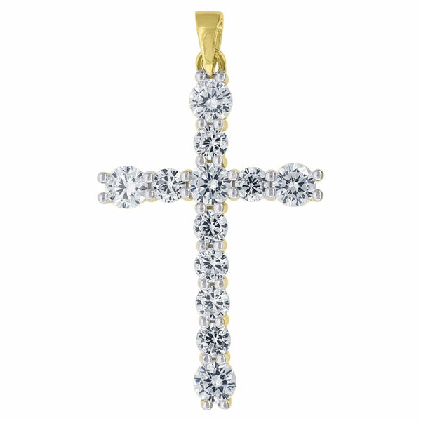 925 Sterling Silver Yellow-tone Cubic Zirconia CZ Cross Unisex Pendant Charm, Pendants, JJ-SLV, Jawa Jewelers