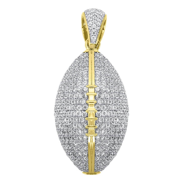 Yellow-tone Sterling Silver Mens Round Cubic Zirconia CZ Football Charm Pendant, Pendants, Silverine, Jawa Jewelers