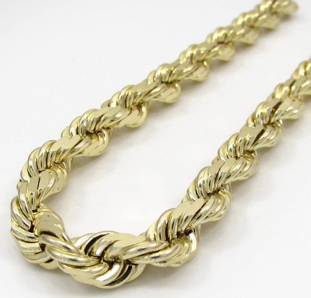 Semi-Hollow Rope Link 14k Yellow Gold Chain Necklace 18