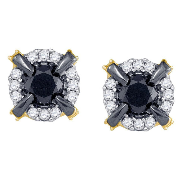 10kt Yellow Gold Womens Round Black Color Enhanced Diamond Stud Earrings 1.00 Cttw