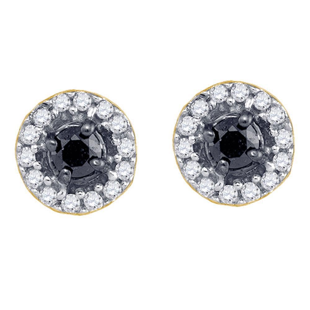 10kt Yellow Gold Womens Round Black Color Enhanced Diamond Stud Screwback Earrings 1/5 Cttw