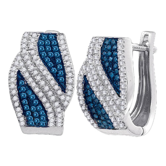 blue and white diamond hoop earrings