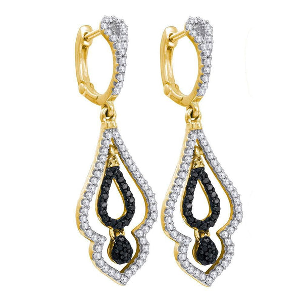 10kt Yellow Gold Womens Round Diamond Dangle Earrings 1/2 Cttw