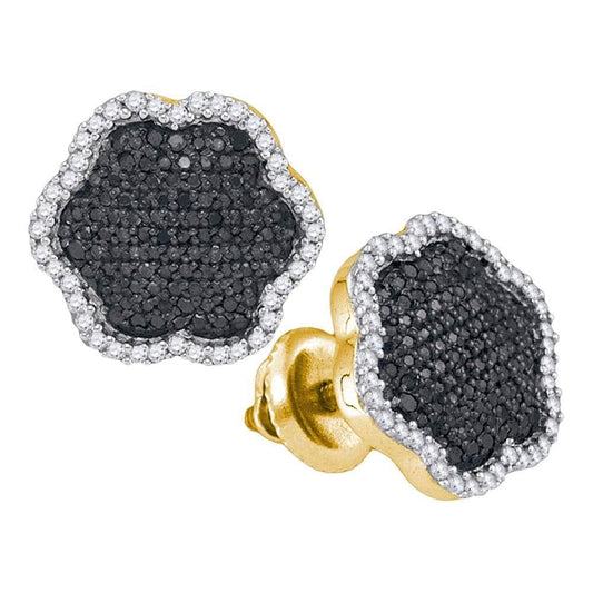 10kt Yellow Gold Womens Round Black Color Enhanced Diamond Cluster Earrings 1/2 Cttw