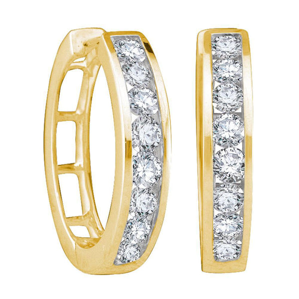 10kt Yellow Gold Womens Round Diamond Hoop Earrings 1.00 Cttw